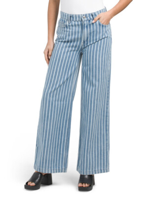 CURRENT/ELLIOTT  The Navigator Wide Leg Blue White Striped Denim Jeans 30W x 30L
