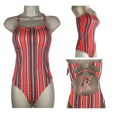 Hot Water One Piece Swimsuit Stripe High Leg Horizon Orange Junior s Small $60