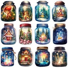 Christmas Winter Houses Scenery Trees Snowflakes Scrapbooking Stickers Craft
