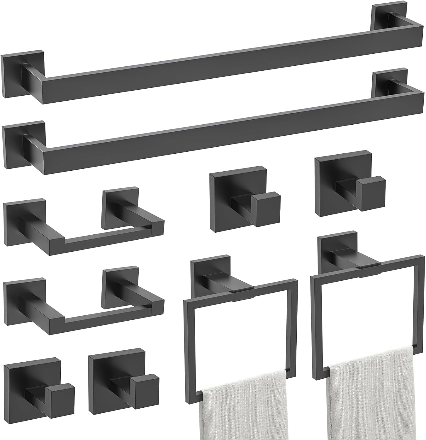 TURS 10-Piece Matte Black Bathroom Hardware Set with Towel Bar