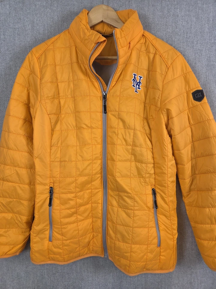 Cutter & Buck NY Mets Baseball Orange Hooded Puffer Jacket Womens XL Primaloft - Image 2 of 4