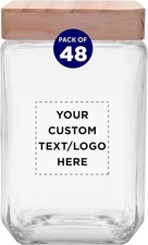 Custom Glass Candy Jars with Wooden Lid 54 oz. Set of 48 Personalized Bulk Pack