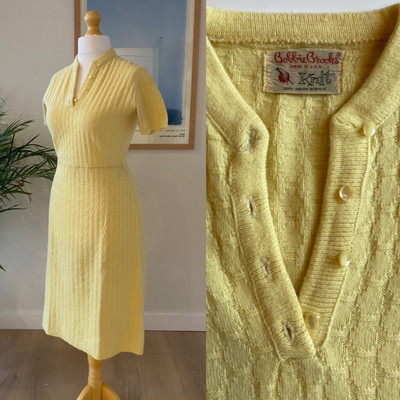 Vintage 50s 60s Bobbie Brooks Cable Knit Sweater Dress Wiggle Pencil Orlon S/M