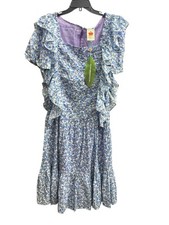 FARM Rio Tiny Garden Lilac Smocked Short Sleeve Midi Dress Size S Floral New