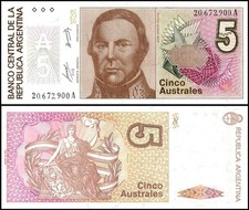 Argentina 5 Australes, 1985-1989 ND, P-324a, UNC