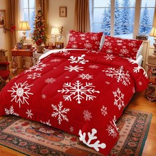 Christmas Comforter Snowflake Comforter Set White Snowflake Red Christmas Pri...