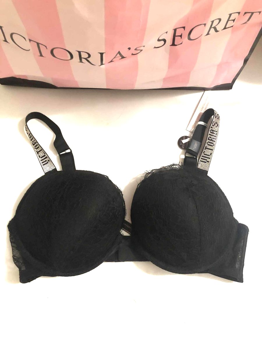 Victoria's Secret Bombshell Shine Strap Logo Push-up Bra Black