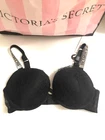 Victoria's Secret Bombshell Shine Strap Logo Push-up Bra Black Lace NWT