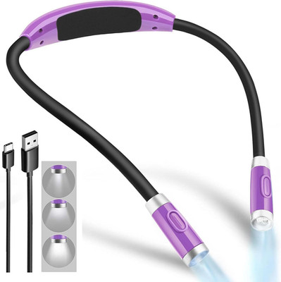 LED Reading Light, Rechargeable 4 LED Neck Book Light, Flexible Neck Lamp for Re