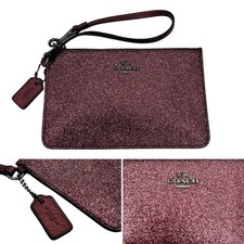 Coach Metallic Glitter Leather Wristlet Burgundy