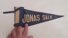 VINTAGE JONAS SALK BLUE FELT PENNANT WHITE LETTERS 11