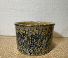 Robinson Ransbottom Roseville Ohio Pottery Blue Spongeware  Low Jar Crock  6.5"