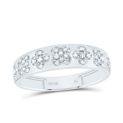 10K Weißgold Echter Diamant Damen 4 Blätter Kleeblatt Ring Jubiläumsband 1/6 CT