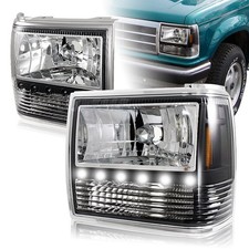 For 1989-1992 Ford Ranger Black Housing 1-piece Led Headlightsbumpercorner