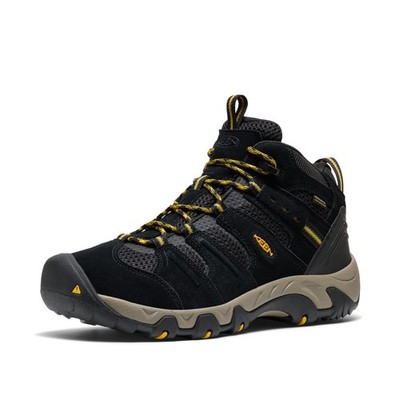 KEEN Men's Headout Mid Height Waterproof All Terrain Hiking Boots, Black/Lemon