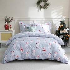 Kids Duvet Cover Set Size, 2 Piece Blue Printed Christmas Twin Snowman