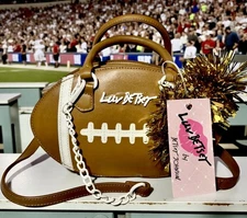 BETSEY JOHNSON VIRAL Brown Gold Pom Pom FOOTBALL “Hike”Crossbody Bag/Purse NWT