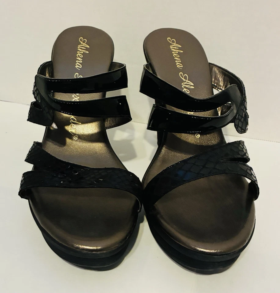 Sexy Sandalias Athena Alexandra Negras Elegantes Tacones Altos Deslizables Mules Talla 9M Foto 2 de 4