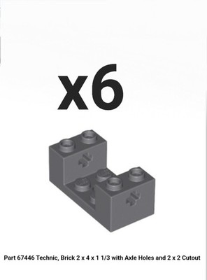 NEW LEGO QTY x6 DARK BLUISH GRAY Technic Brick 2 x 4 x 1 1/3 Axle Holes - 67446