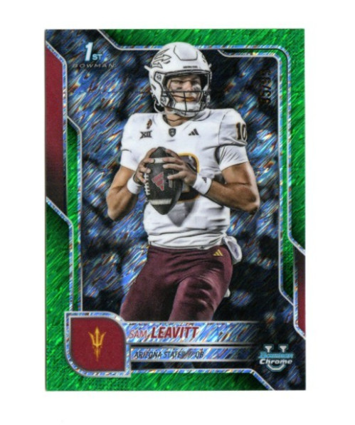2025 Bowman University Chrome Football Sam Leavitt 1st Bowman Green Shimmer /99