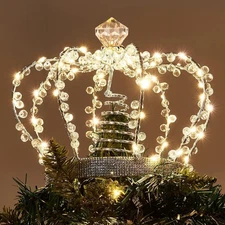 Jeweled Crown Christmas Tree Topper with 60 Lights & Controller