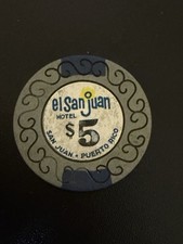 $5 El San Juan Puerto Rico Casino Chip Vintage Blue Markings $100 Catalog
