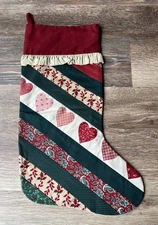 Vintage 80s Country Cottage Patchwork Christmas Stocking Hearts Ruffle