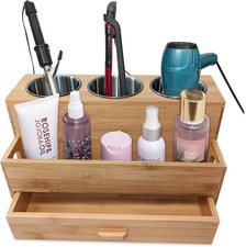 Hair Tool Organizer- Bamboo, Blow Dryer Holder, Bathroom Countertop, Vanity Cadd