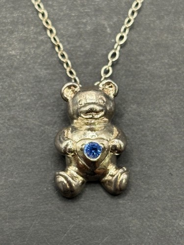 18" Sterling Silver Teddy Bear Pendant Necklace 925 H20
