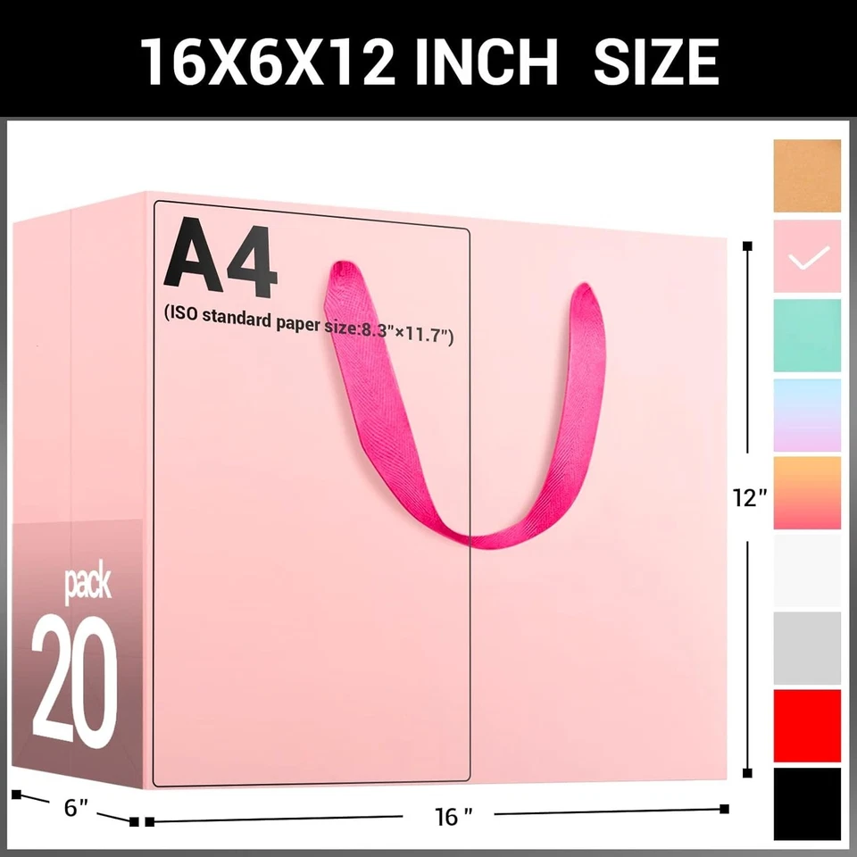 Paquete de 20 bolsas boutique rosadas, bolsas extra grandes 16x6x12 al por menor Foto 4 de 4