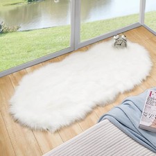 White Faux Sheepskin Fuzzy Fur Rugs for Bedroom Small Machine Washable Fluffy...