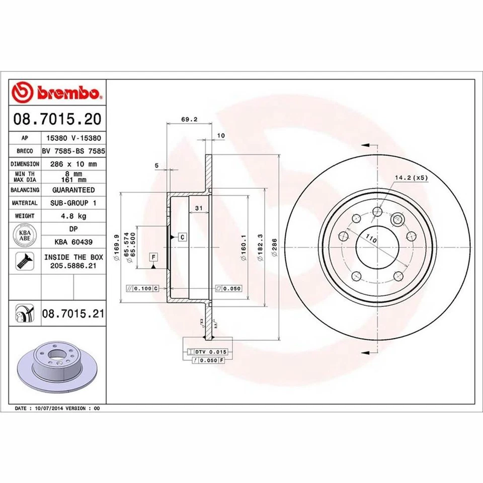 Para Saturn LS2 2000 3,0 L 2000 Saturn LW2 3,0 L Brembo 2x Rotor de freno trasero Foto 4 de 4