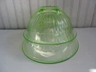S/2 Hazel Atlas GREEN Depression glass Art Deco mixing bowls 6 1/2"  8 1/2" glow