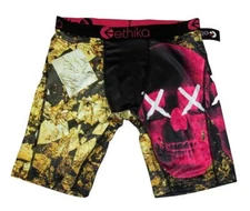 Ethika X MARX THE SPOT Skull Gold Pink Black Long Boxers Pink Logo Men's NWT