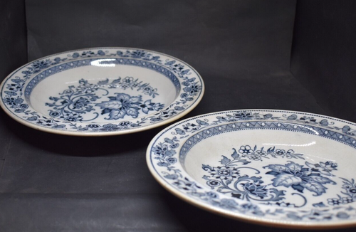 Wedgwood Mandarin Blue Transferware Rimmed Soup Bowls Set of 2 1860s - Picture 8 of 14