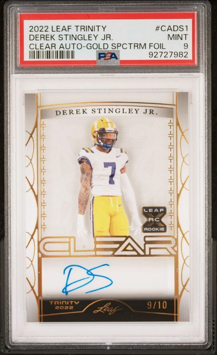 Derek Stingley Jr. Leaf Trinity Clear Autographs #CADS1 Gold Spectrum Foil