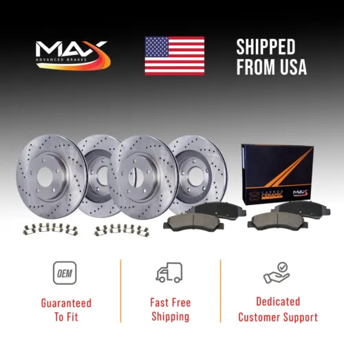Max Advanced Brakes Premium XD Cross-Drill F+R Rotors w/C'mc Brake Pads KT188923 - Picture 1 of 10