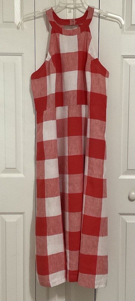 knee length dresses for ladies Modern Romantic Plaid Linen Dress