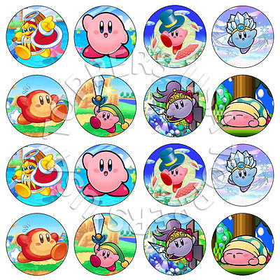 16x EDIBLE Kirby Birthday Party Cupcake Toppers Wafer Paper 4cm (uncut)