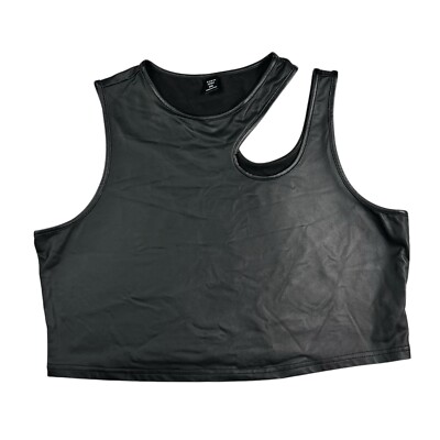 Shein Plus Size Black Pleather Faux Leather Cutout High Neck
