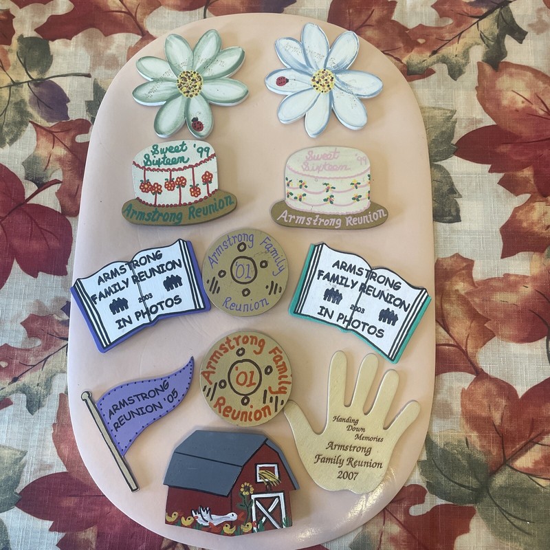 HANDPAINTED Wooden Armstrong Reunion Refrigerator Magnets Various Years-11 Total