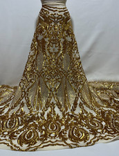 Gold Stretch Sequin Lace Fabric/Gold Sequin Fabric/Sequin for Prom -Per Yard