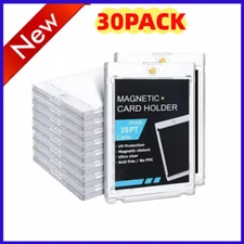30~Pack Magnetic Trading Sports Card Holders 35pt One-Touch Hard UV Protection