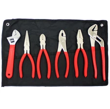 6pc Plier & Wrench Set Assortment Slip Groove Joint Slim Cutting Pipe Long Nose