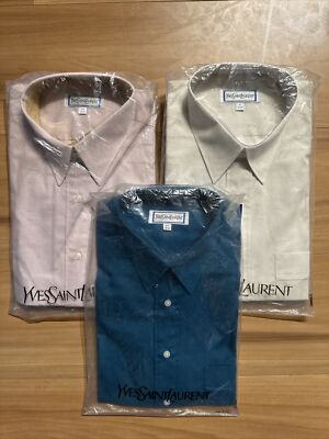 Set Of 3 Yves Saint Laurent Mens Shirts New Old Stock Vintage Pink Cream Teal