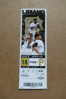 PITTSBURGH PIRATES VS BRAVES 8/18/2014 FULL TICKET ~ STARLING MARTE (2 HRs)