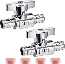 2 Pack LF Brass,1/2" Pex X 1/2" PEX Chrome-Plated 90° Angle Stop Shut-Off Ball V