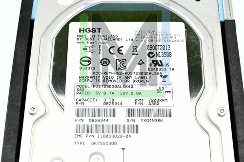 005050390 118033028-04 HUS723030ALS640 EMC 3TB 7.2K 3.5" LFF SAS 520b - 2pcs - Picture 2 of 5