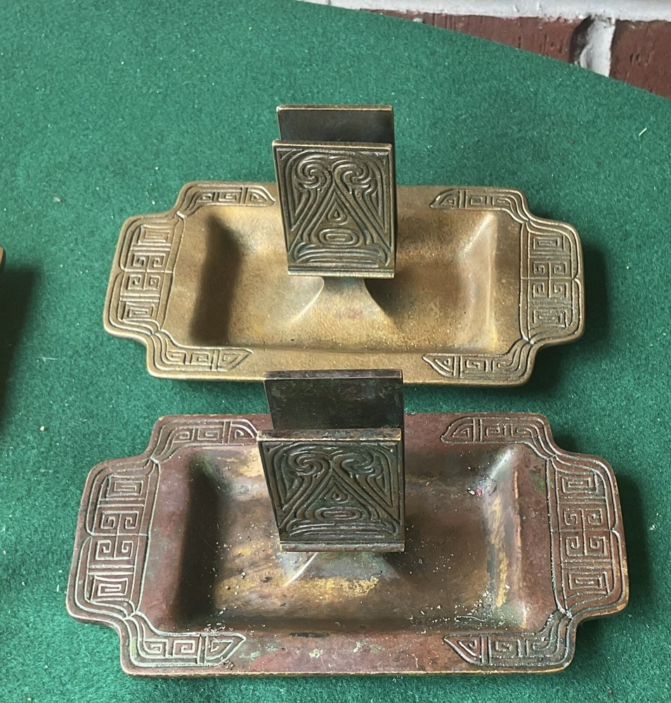 Tiffany Studio matchbox holder Ashtray Chinese pattern, c.1910, #1764, dark
