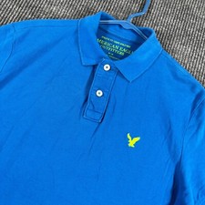American Eagle Polo Shirt Mens Medium Blue Short Sleeve Athletic Fit Casual
